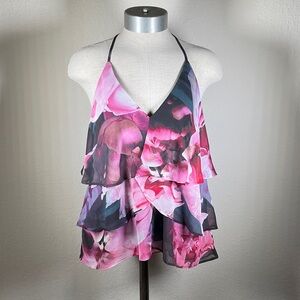 Express Pink and Black Floral Camisole